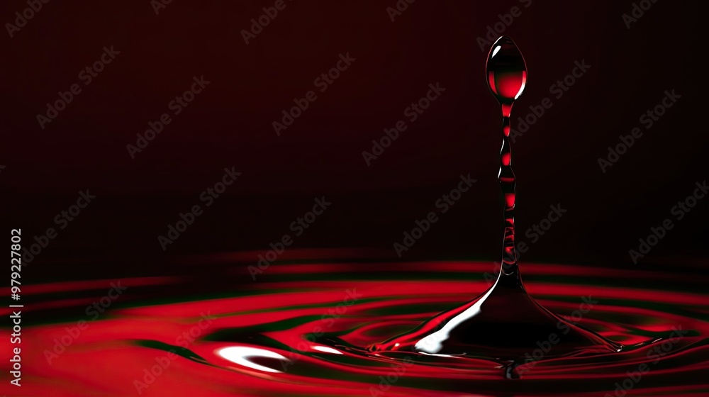 Poster a captivating image of a single drop of red liquid creating ripples in a dark background, symbolizin