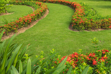 Obraz premium Beautiful Images of a garden with Landscaping Grass and Flowers.