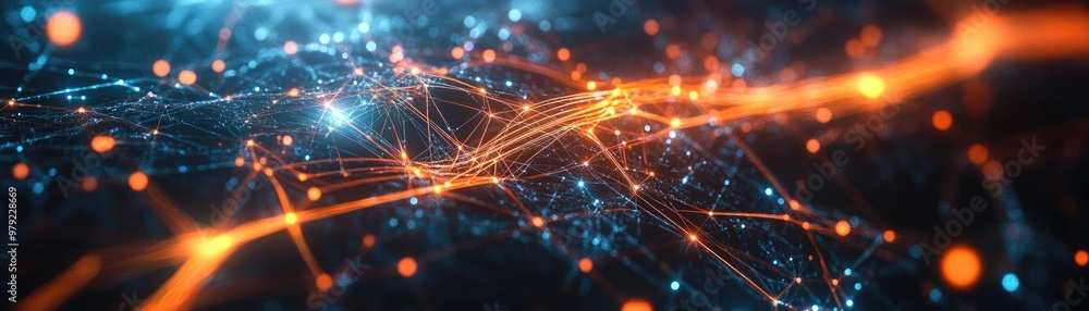 Poster abstract digital design showing dynamic light trails in vibrant colors, perfect for technology and i