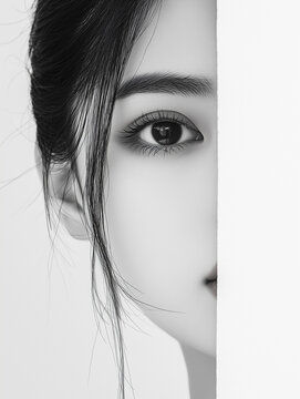 asiatin, geisha, japanerin, portrait, kunst, foto, frau, sch&ouml;nheit, gesicht, haar, leitbild, gestalten, auge, auge, black, leute, glamour, make-up, close up, haut, schwarz wei&szlig;, ausdruck, make-up, bli