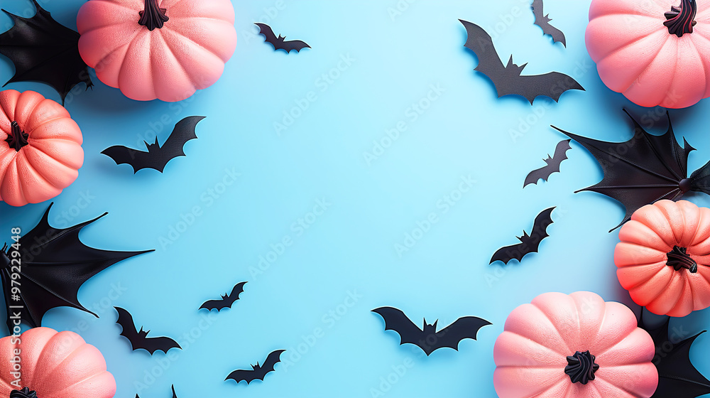 Wall mural Halloween designs with pink Pumpkins and Bats clear background Space for Text