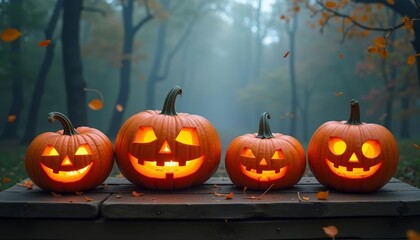 Fototapeta premium Autumns Glow A Spooky Pumpkin Display