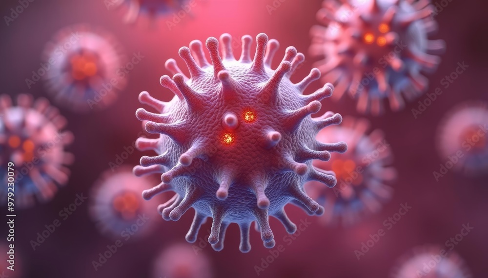 Aufkleber viral particles in a microscopic view illustrating the complexity of their structure