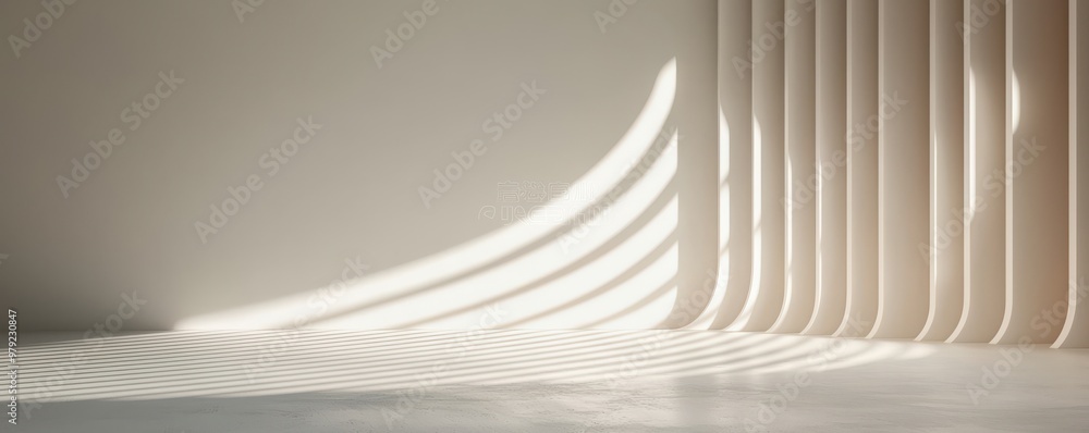 Poster A minimalist interior with soft light and smooth shadows creating a serene ambiance on a textured surface.