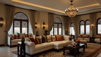 Luxury Living Room Interior Design with Moroccan Decor
