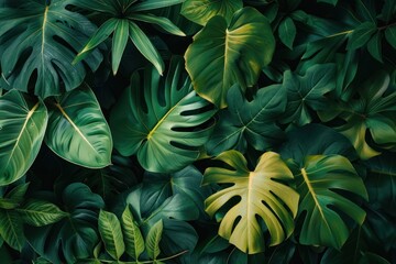 Fototapeta premium Flatlay tropical green leaves nature leaf jungle.