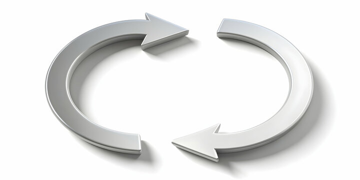 Dynamic circular motion indicated by two rotating arrows on white background, rotation, circular, motion, dynamic
