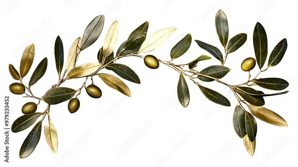 Fototapete A simple and clear name for the image could be Olive Branch with Olives and Leaves
