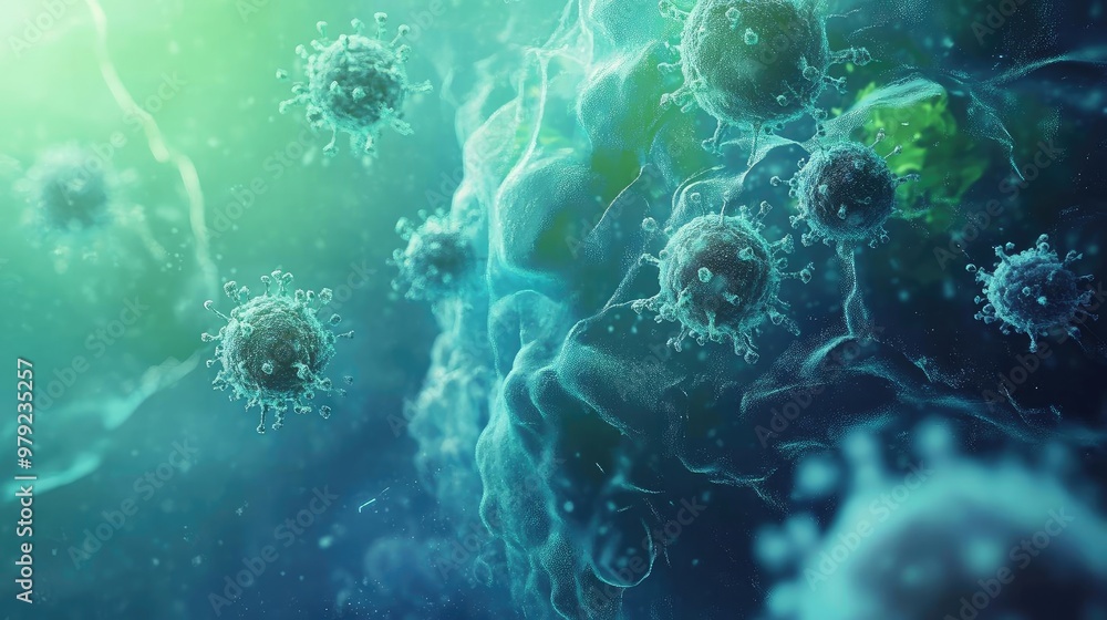 Poster close-up view of microscopic organisms, showcasing vibrant colors and intricate structures in a scie