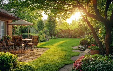 Fototapeta premium clean and beauty backyard stock photo --ar 8:5 --v 6.1 Job ID: eb502419-7081-4dd1-a825-f6a2f5a4a207