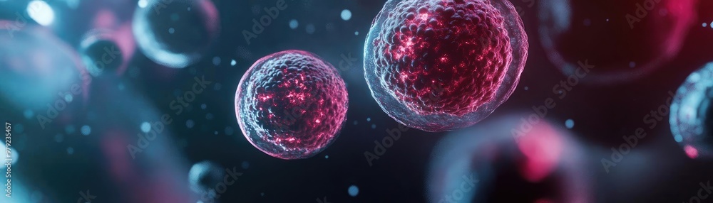 Poster detailed close-up of vibrant cells showcasing biological structures in a captivating abstract scene.