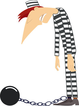 cartoon prisoner chained ball, striped uniform clip art preview