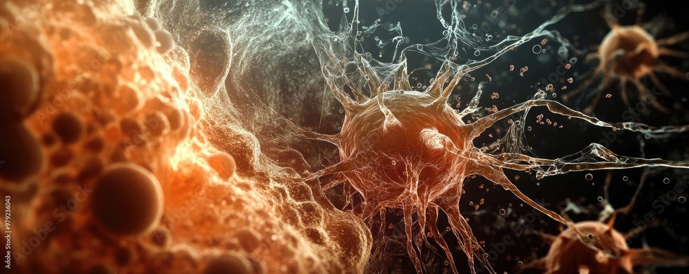 Poster a detailed view of microscopic organisms, showcasing vibrant colors and intricate structures within 