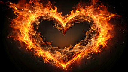 Fototapeta premium Heart of fire, embers within, flaming, heart, flames, burning, passion, love, heat, fiery, red, hot, warmth, intense