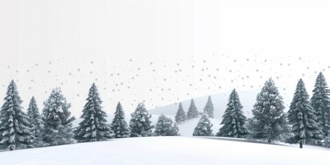A snowy landscape with many pine trees covered in snow background scenery nature.