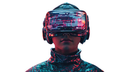 Cyberpunk Avatar with VR Headset, Immersed in Virtual World