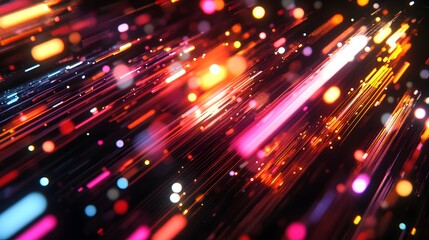 Fototapeta premium Abstract Red Orange and Yellow Light Streaks with Bokeh
