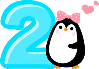 Cute little Penguin and Number