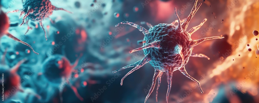 Poster a vibrant depiction of microscopic organisms, showcasing intricate details of cell structures in a c