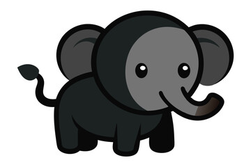 Cute Cartoon Black Elephant, Vector Illustration, Adorable Elephant Clipart, Fun Animal Art