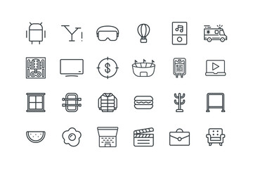 3d glasses, Air Baloon, Airpod icon, Ambulance, set of icons for web design, vector illustration