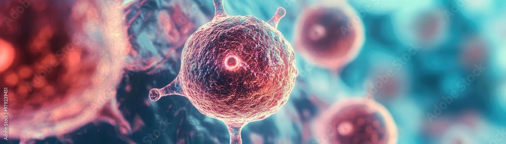 Poster close-up view of vibrant cells under a microscope, showcasing intricate structures and colors, perfe