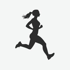 Run, running woman isolated silhouette, side view