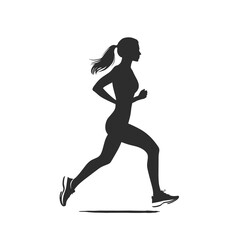 Run, running woman isolated silhouette, side view