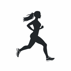 Run, running woman isolated silhouette, side view