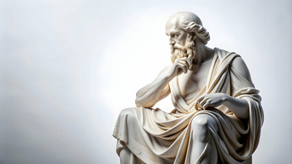 Obraz premium Marble statue of philosopher on white background, philosopher, marble, statue, white background, sculpture, ancient