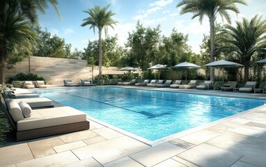 Obraz premium clean and beauty modern pool stock photo --ar 8:5 --v 6.1 Job ID: 4f57212c-77ff-4817-9ecb-3262895817da