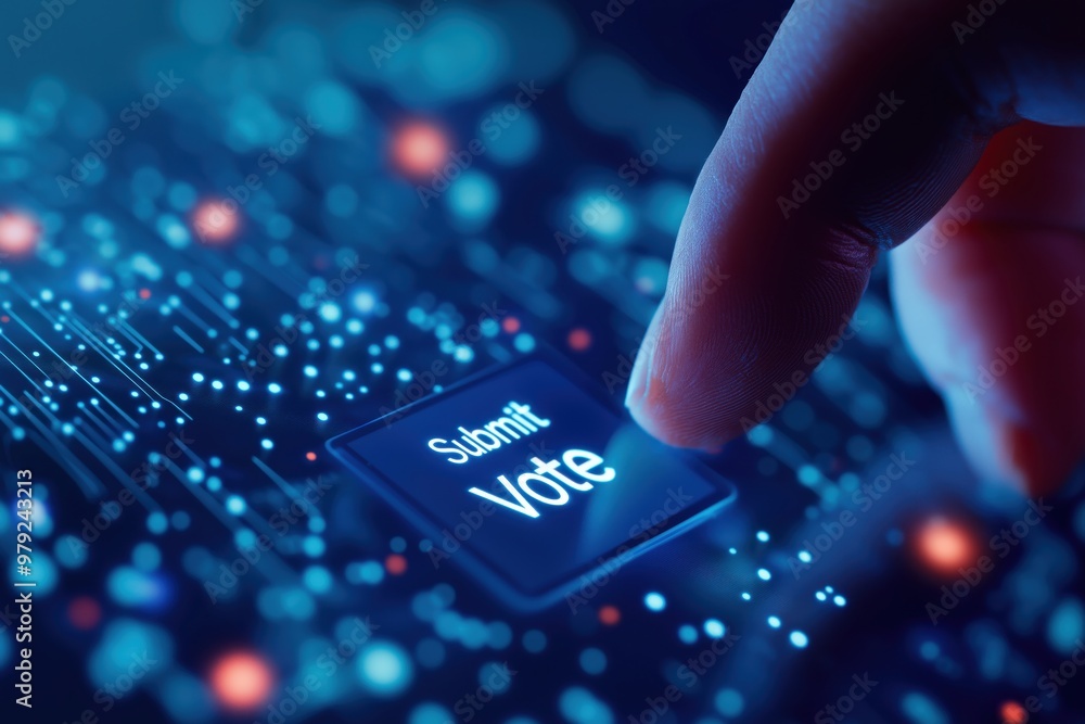 Poster glowing digital technology interface with futuristic circuit board and fiber optic lines