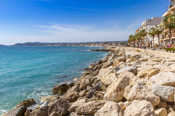 Rocks at the coast in seaside resort Javea, Spain