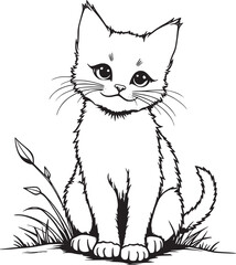 Obraz premium A cat, clean and simple line art, black and white out line illustration 