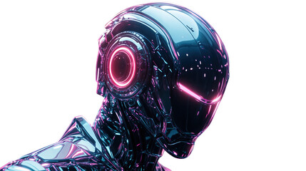 Futuristic Robot in Cyberpunk Neon Armor, Immersed in Metaverse