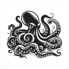 Octopus stalking its prey vector illustration silhouette