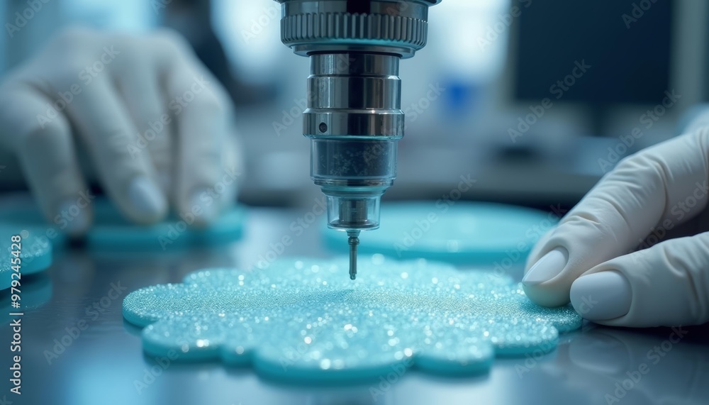 Poster precision in action a closeup of a robotic arm in a cleanroom setting