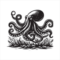 Octopus stalking its prey vector illustration silhouette