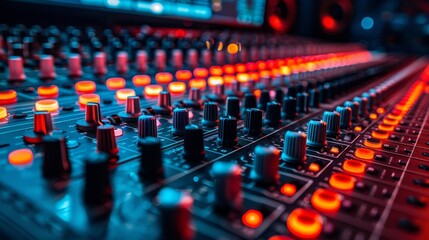 Fototapeta premium Closeup of an audio mixing control panel