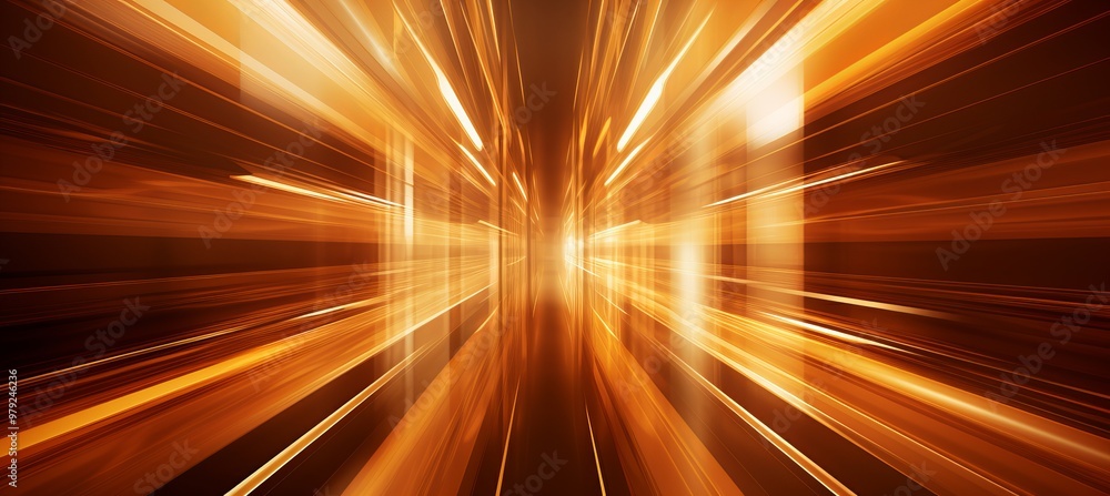 Poster dynamic burst of golden light creating an abstract visual effect in a dark corridor