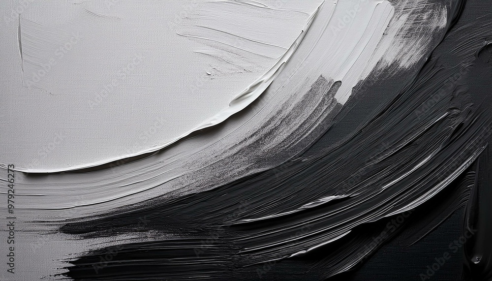 Aufkleber closeup of a canvas with textured background and abstract black brush strokes