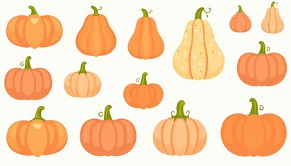  A delightful assortment of pumpkins in various sizes and shades of orange