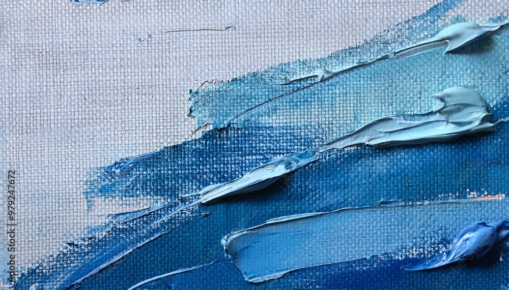 Poster closeup of a canvas with textured background and abstract blue brush strokes