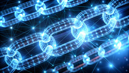 Fototapeta premium Glowing digital blockchain links with a futuristic cyber feel representing connectivity and security , technology
