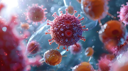 Naklejka premium Cells Infected with Illness - 3D Microscopic Medical Visualization