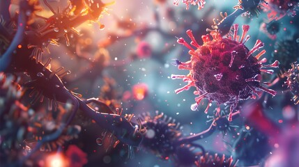 Fototapeta premium Cells Infected with Illness - 3D Microscopic Medical Visualization