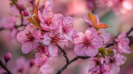 Obraz premium Close-up of delicate pink cherry blossoms