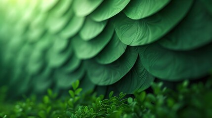 Obraz premium Nature's vibrant tapestry of layered green leaves inviting tranquility in a serene, sunlit forest setting. Generative AI