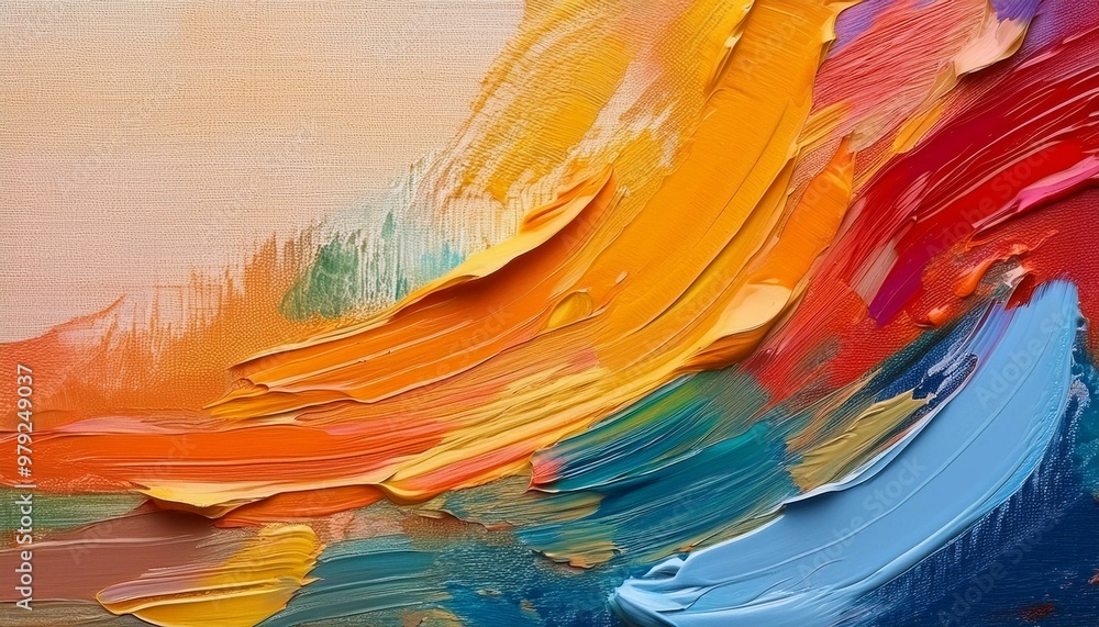 Poster closeup of a canvas with textured background and abstract colorful brush strokes