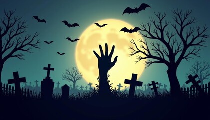  Haunting Halloween night with bats and gravestones